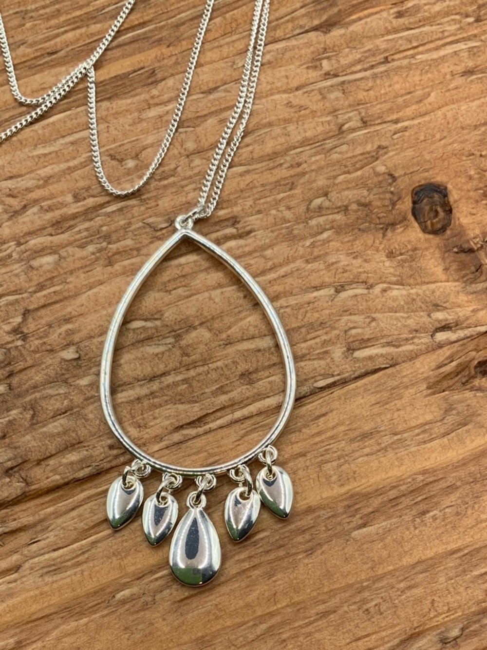 LC Lauren Conrad Silver Tone Teardrop Pendant Six Dangles Long Necklace